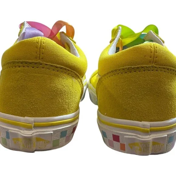 VANS Old Skool Rainbow Lace Yellow/white - Multi Color Checkerboard Kids 3 - Picture 8 of 14